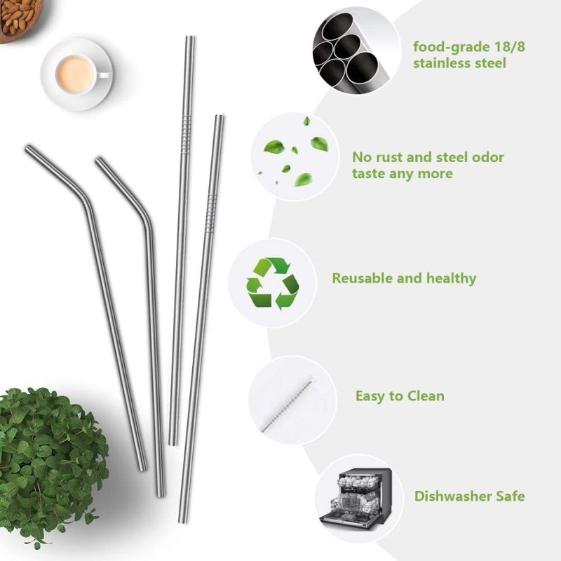 Kitchen Utensils & Gadgets |  Yimicoo 4Pcs Reusable Metal Straws,8.5" Stainless Steel Straws With Case -Cleaning Brush For 20/30 Oz For Tumblers (Silver) Home Decor & Cleaning Kitchen & Dining