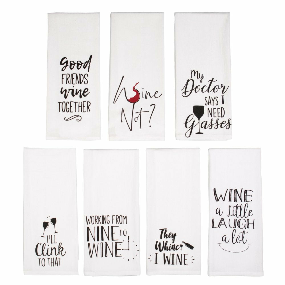 Kitchen & Dining |  7 Piece Set  "Wine Not Have Fun" Flour Sack Kitchen Towel Home Decor & Cleaning JVS Export