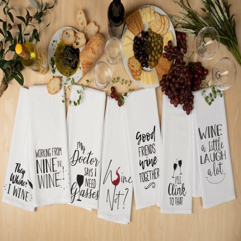 Kitchen & Dining |  7 Piece Set  "Wine Not Have Fun" Flour Sack Kitchen Towel Home Decor & Cleaning JVS Export