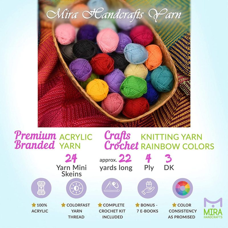 Knitting & Crochet |  Mira Handcrafts 24 Acrylic Yarn Skeins Total Of 525 Yards Craft Yarn For Knitting And Crochet Arts, Crafts & Sewing Knitting & Crochet