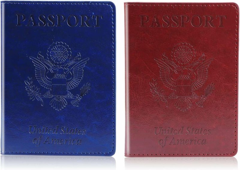 Luggage |  2 Pack Leather Passport And Vaccine Card Holder Combo Luggage Black & Dark blue