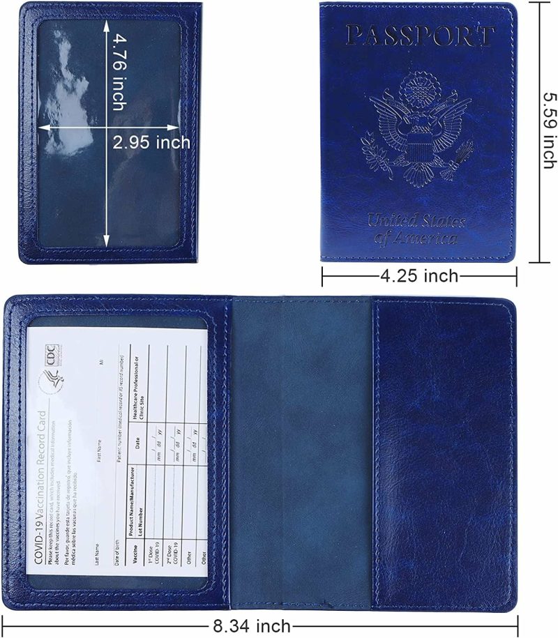 Luggage |  2 Pack Leather Passport And Vaccine Card Holder Combo Luggage Black & Dark blue