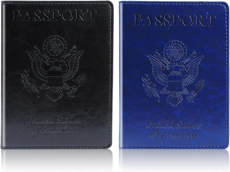 Luggage |  2 Pack Passport And Vaccine Card Holder Combo – Passport Holder With Vaccine Card Slot Protector, Slim Passport Cover, Pu Leather Passport Wallet Case Waterproof Luggage Black & Dark blue