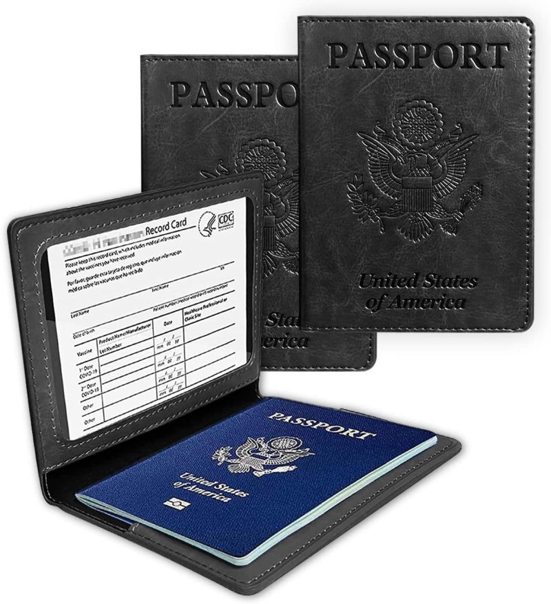 Luggage Accessories |  2 Pack Leather Passport Holder With Vaccine Card Slot, Waterproof Passport And Vaccine Card Holder Combo, Passport And Vaccine Card Holder Luggage black