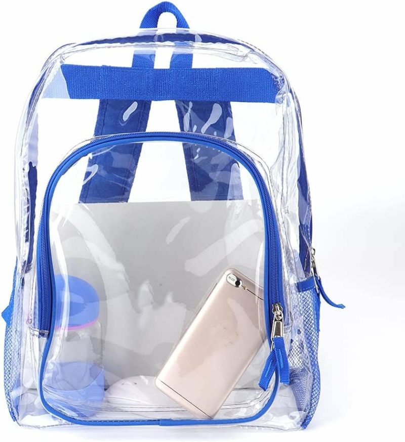 Luggage |  Heavy Duty Transparent Clear Backpack Plastic Bookbags See Through Backpacks For School (Blue) Luggage black