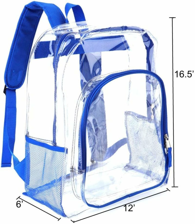 Luggage |  Heavy Duty Transparent Clear Backpack Plastic Bookbags See Through Backpacks For School (Blue) Luggage black