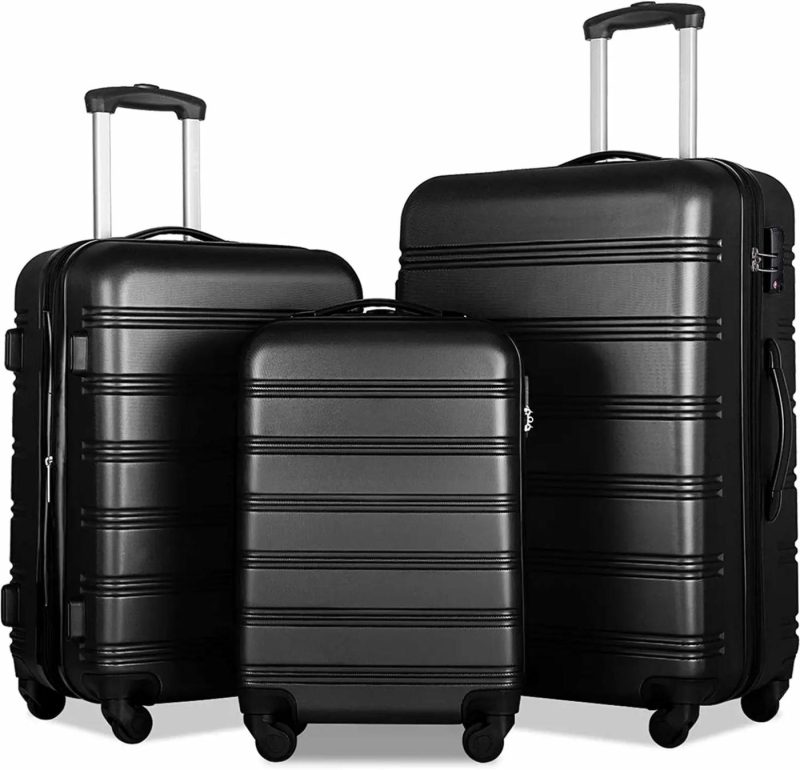 Luggage |  Merax Expandable Luggage Tsa Locks, 3 Piece Lightweight Spinner Suitcase Set Luggage Black2020