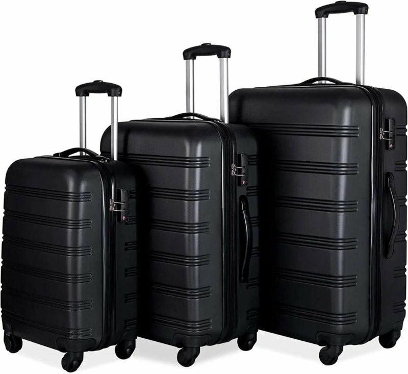 Luggage |  Merax Expandable Luggage Tsa Locks, 3 Piece Lightweight Spinner Suitcase Set Luggage Black2020