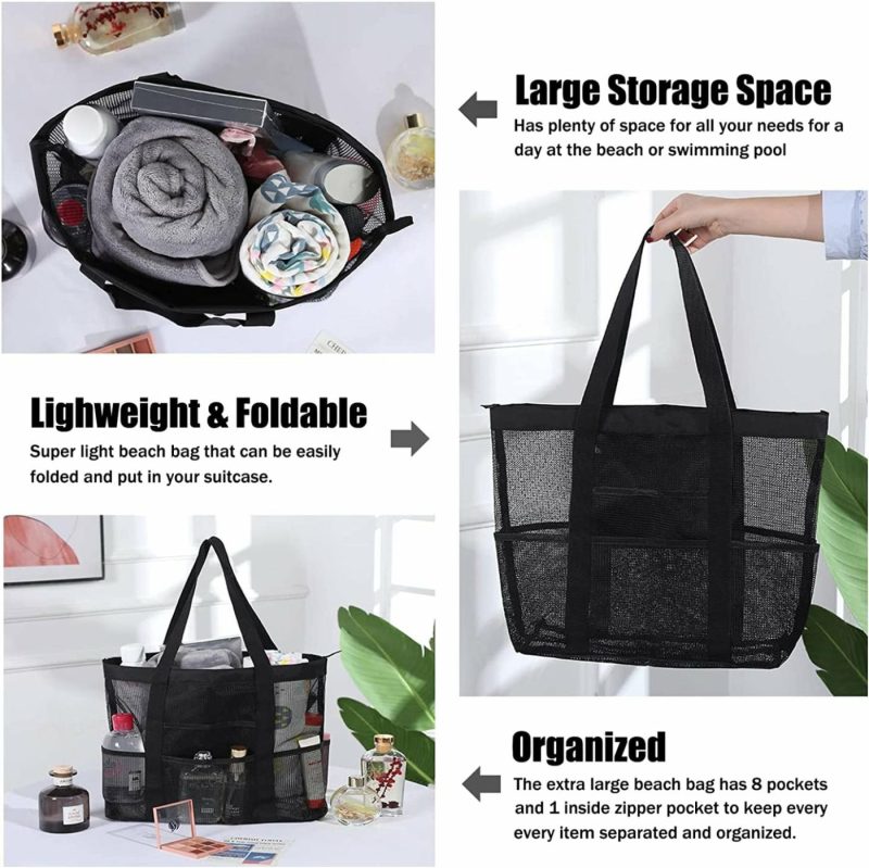 Luggage |  Mesh Beach Tote Bag For Xl Luggage black