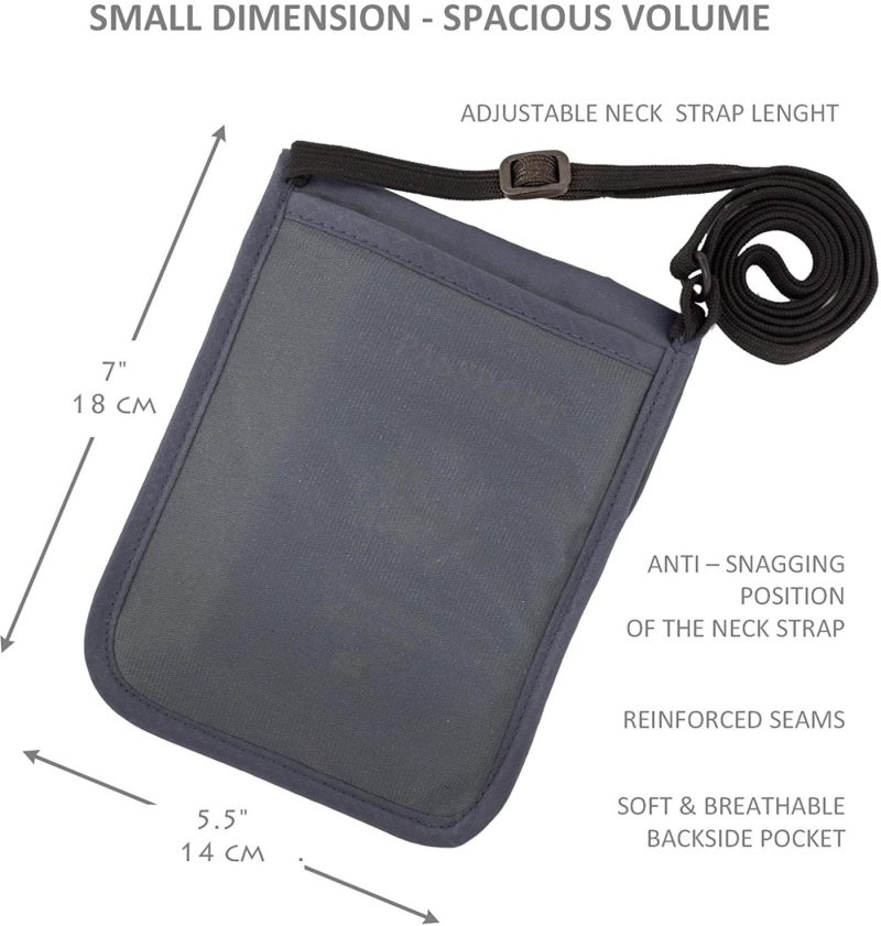 Luggage |  On The Road Neck Wallet Passport Holder With Safety Rfid Blocking Travel Pouch Luggage Anthracite