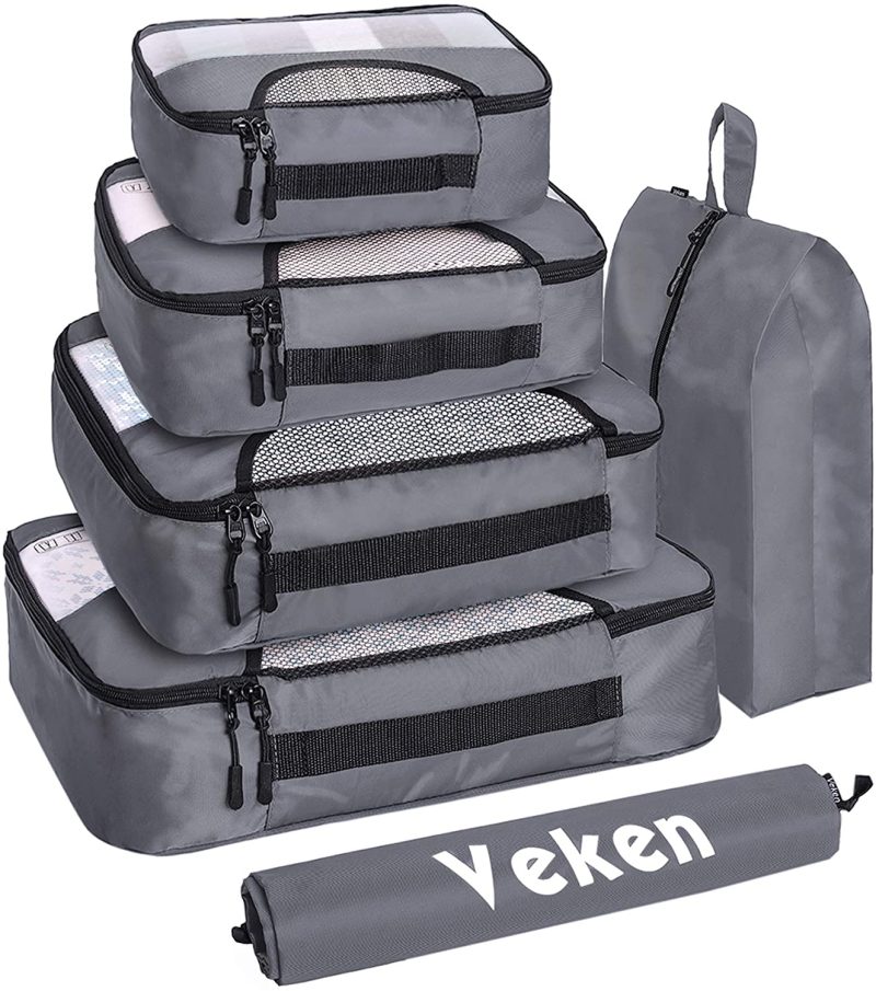 Luggage |  Veken 6 Set Packing Cubes, Travel Luggage Organizers With Laundry Bag & Shoe Bag Luggage black