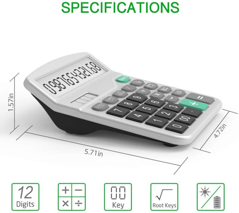 Office Electronics |  Calculator, Splaks Standard Functional Desktop Calculator Solar And Aa Battery Dual Power Electronic Calculator With 12-Digit Large Display (2 Updated Silver) Home Office Products Office Electronics