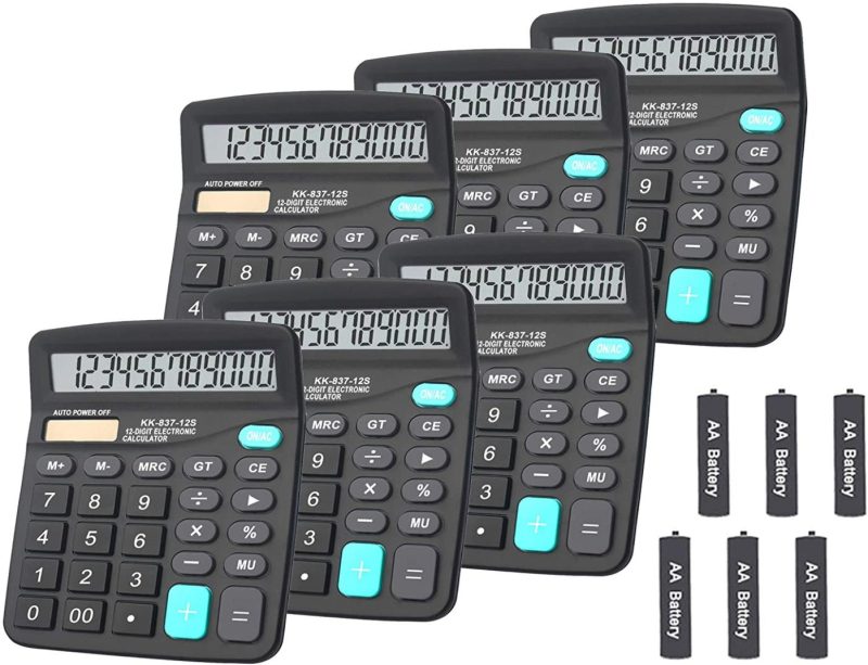 Office Electronics |  Calculators, Bestwya 12-Digit Dual Power Handheld Desktop Calculator With Large Lcd Display Big Sensitive Button (Black, Pack Of 6) Home Office Products BESTWYA