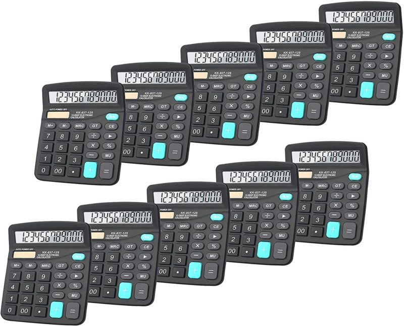 Office Electronics |  Calculators, Bestwya 12-Digit Dual Power Handheld Desktop Calculator With Large Lcd Display Big Sensitive Button (Black, Pack Of 6) Home Office Products BESTWYA