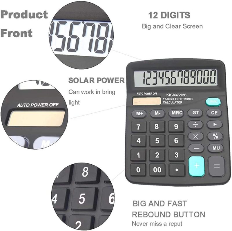 Office Electronics |  Calculators, Bestwya 12-Digit Dual Power Handheld Desktop Calculator With Large Lcd Display Big Sensitive Button (Black, Pack Of 6) Home Office Products BESTWYA