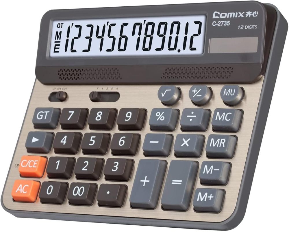 Office Electronics |  Comix Desktop Calculator, Large Computer Keys, 12 Digits Display, Champaign Gold Color Panel, C-2735 Home Office Products Comix