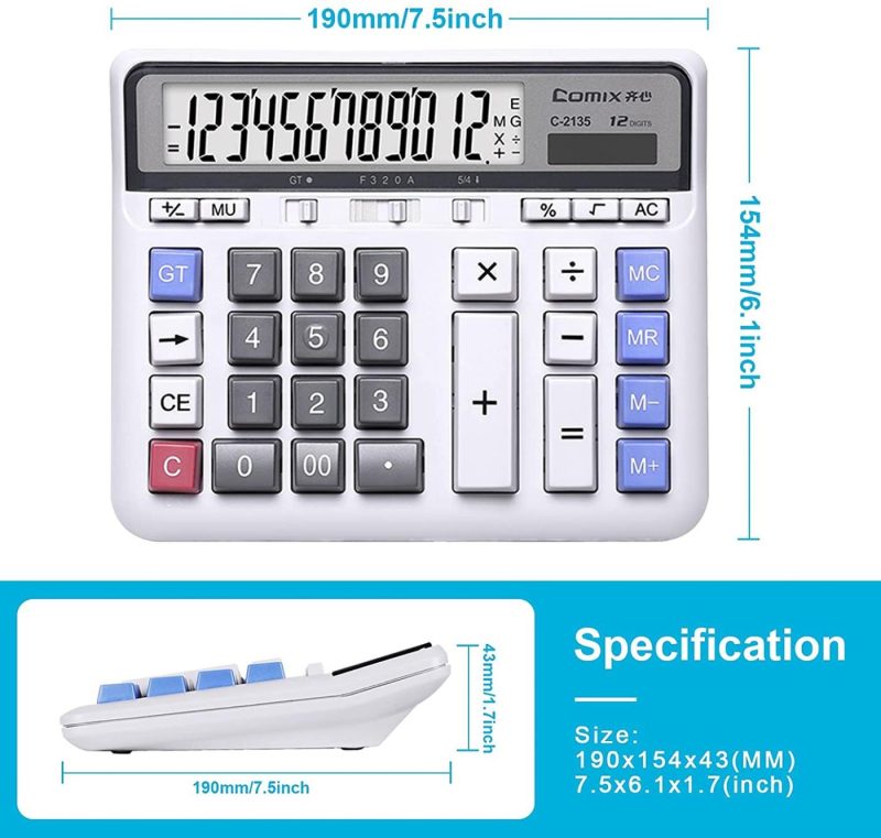 Office Electronics |  Comix Desktop Calculator Solar Battery Dual Power With 12-Digit Large Lcd Display And Large Computer Keys Office Calculator For Home Office School Education & Crafts Comix