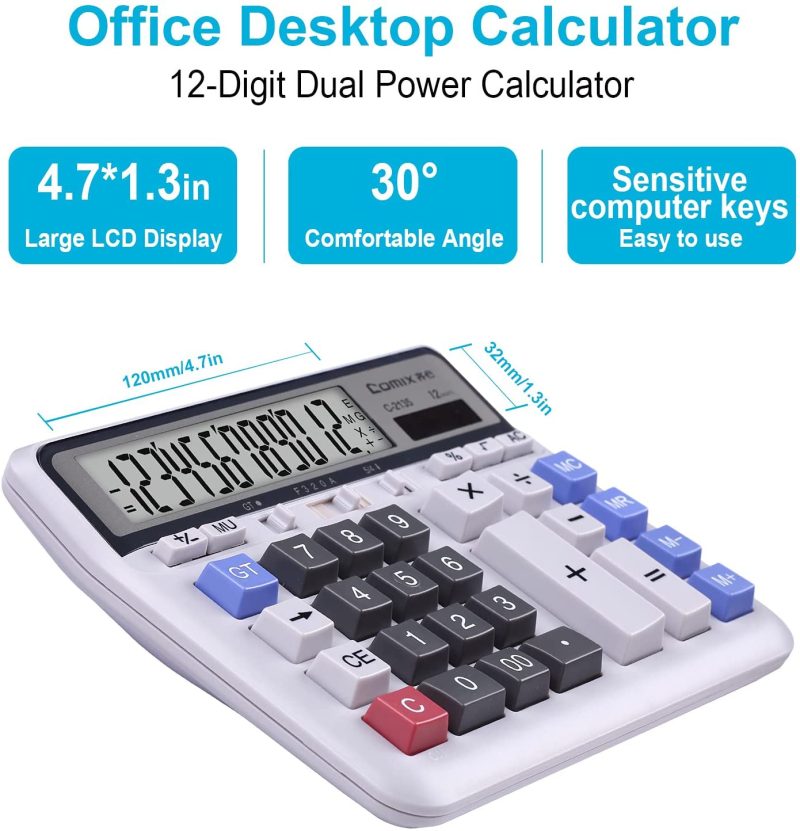 Office Electronics |  Comix Desktop Calculator Solar Battery Dual Power With 12-Digit Large Lcd Display And Large Computer Keys Office Calculator For Home Office School Education & Crafts Comix