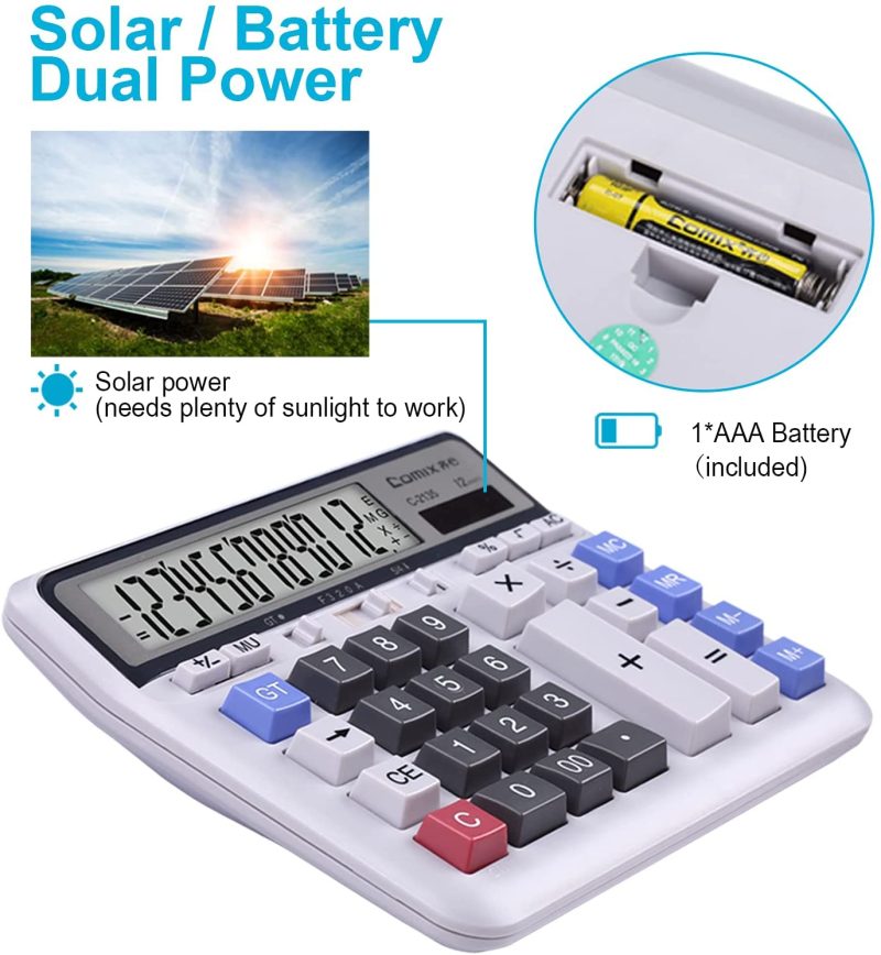 Office Electronics |  Comix Desktop Calculator Solar Battery Dual Power With 12-Digit Large Lcd Display And Large Computer Keys Office Calculator For Home Office School Education & Crafts Comix