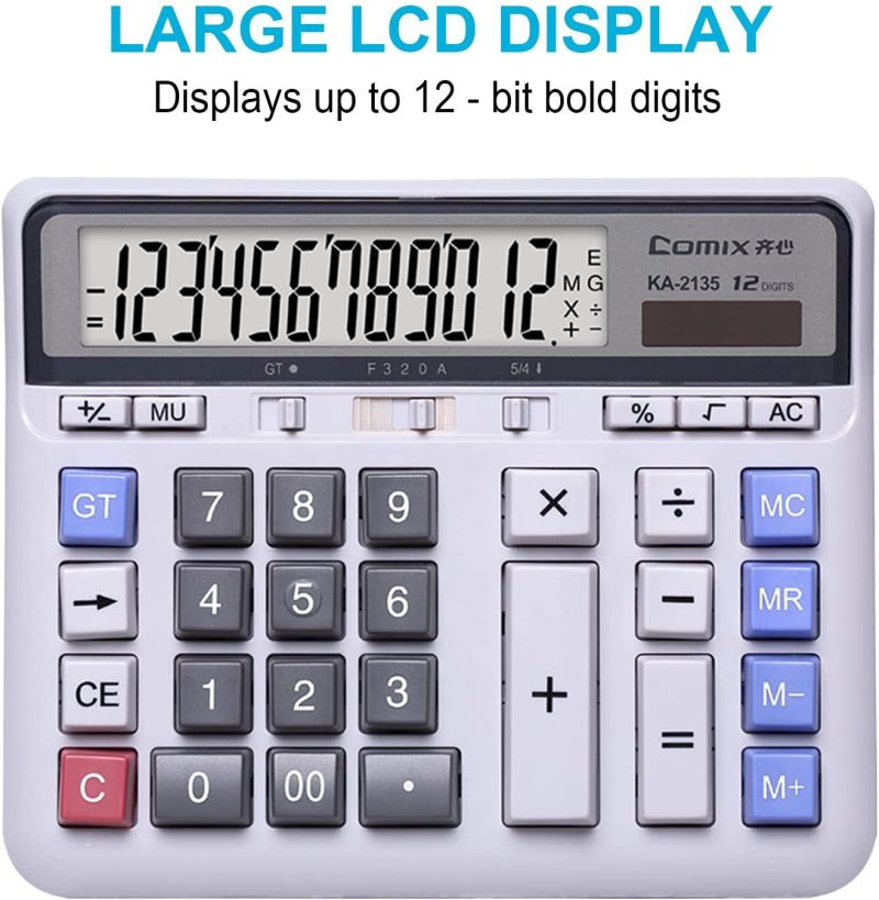 Office Electronics |  Comix Desktop Calculator Solar Battery Dual Power With 12-Digit Large Lcd Display And Large Computer Keys Office Calculator For Home Office School Education & Crafts Comix