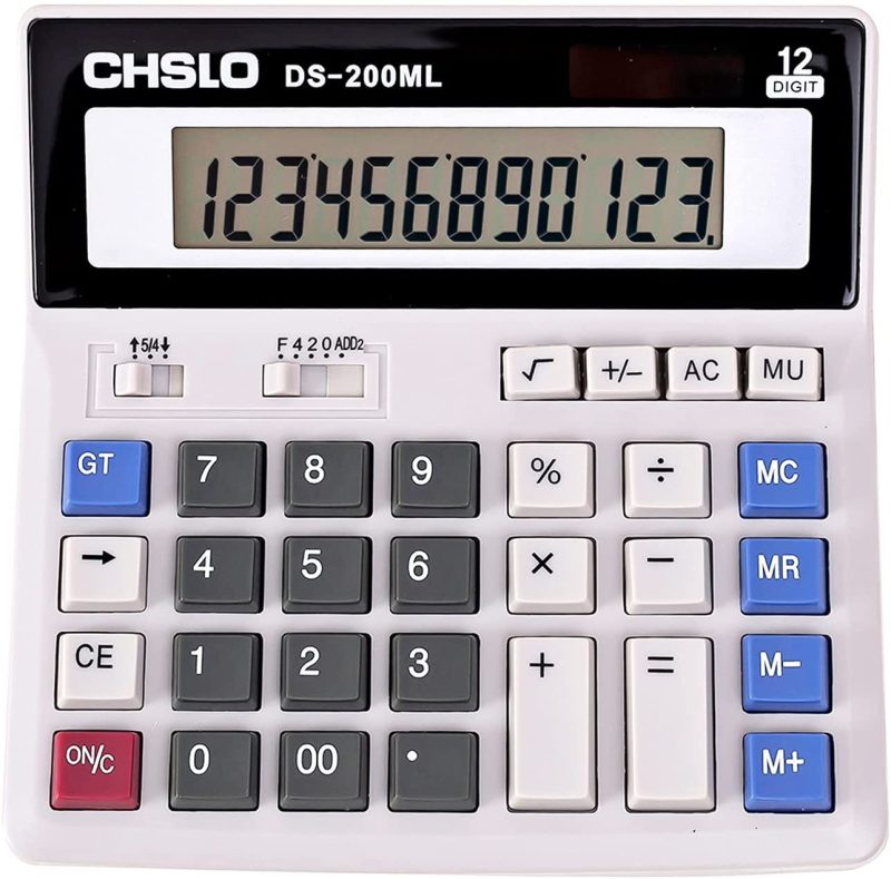 Office Electronics |  Jawoo Desk Calculator, 12 Digit Desktop Basic Jumbo Adding Machine Accounting Simple Calculators With Large Display Big Button, Solar And Battery Dual Power For Office, Home, School (Ds-200Ml) Education & Crafts DM-1200V-Silver