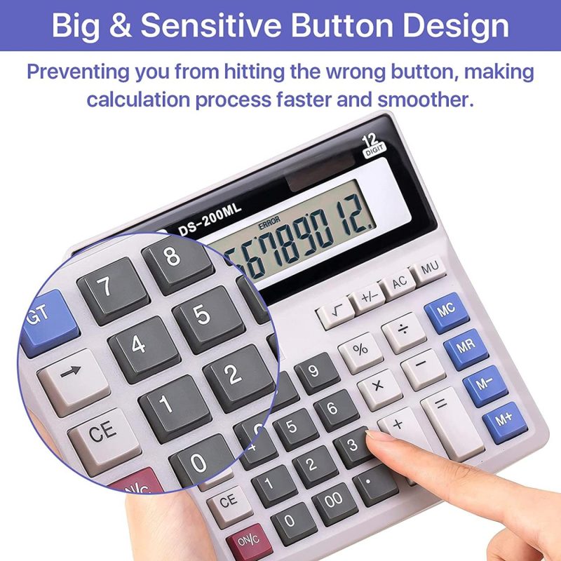 Office Electronics |  Jawoo Desk Calculator, 12 Digit Desktop Basic Jumbo Adding Machine Accounting Simple Calculators With Large Display Big Button, Solar And Battery Dual Power For Office, Home, School (Ds-200Ml) Education & Crafts DM-1200V-Silver