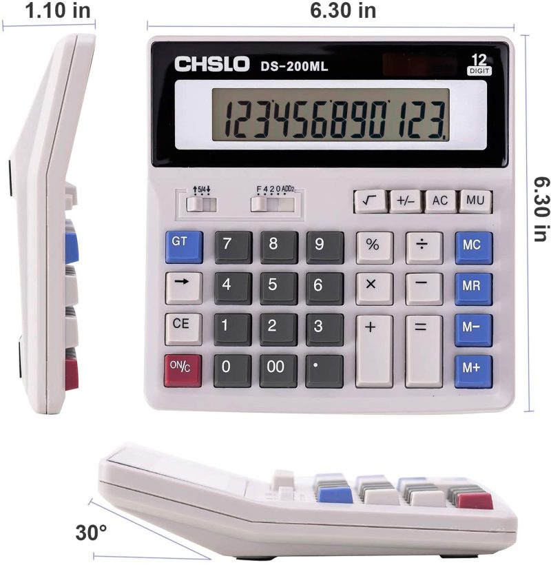 Office Electronics |  Jawoo Desk Calculator, 12 Digit Desktop Basic Jumbo Adding Machine Accounting Simple Calculators With Large Display Big Button, Solar And Battery Dual Power For Office, Home, School (Ds-200Ml) Education & Crafts DM-1200V-Silver