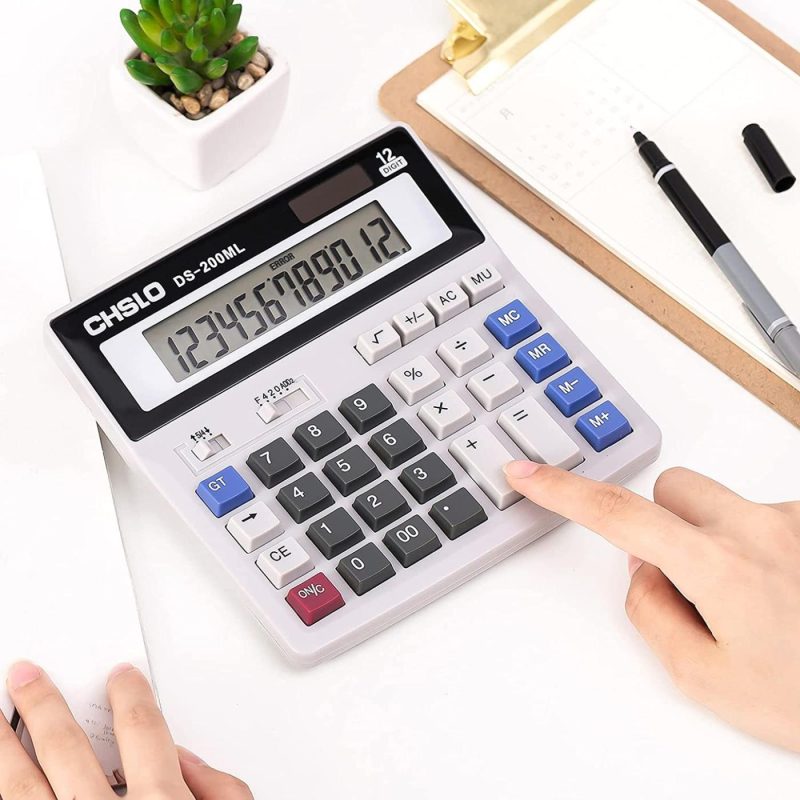 Office Electronics |  Jawoo Desk Calculator, 12 Digit Desktop Basic Jumbo Adding Machine Accounting Simple Calculators With Large Display Big Button, Solar And Battery Dual Power For Office, Home, School (Ds-200Ml) Education & Crafts DM-1200V-Silver