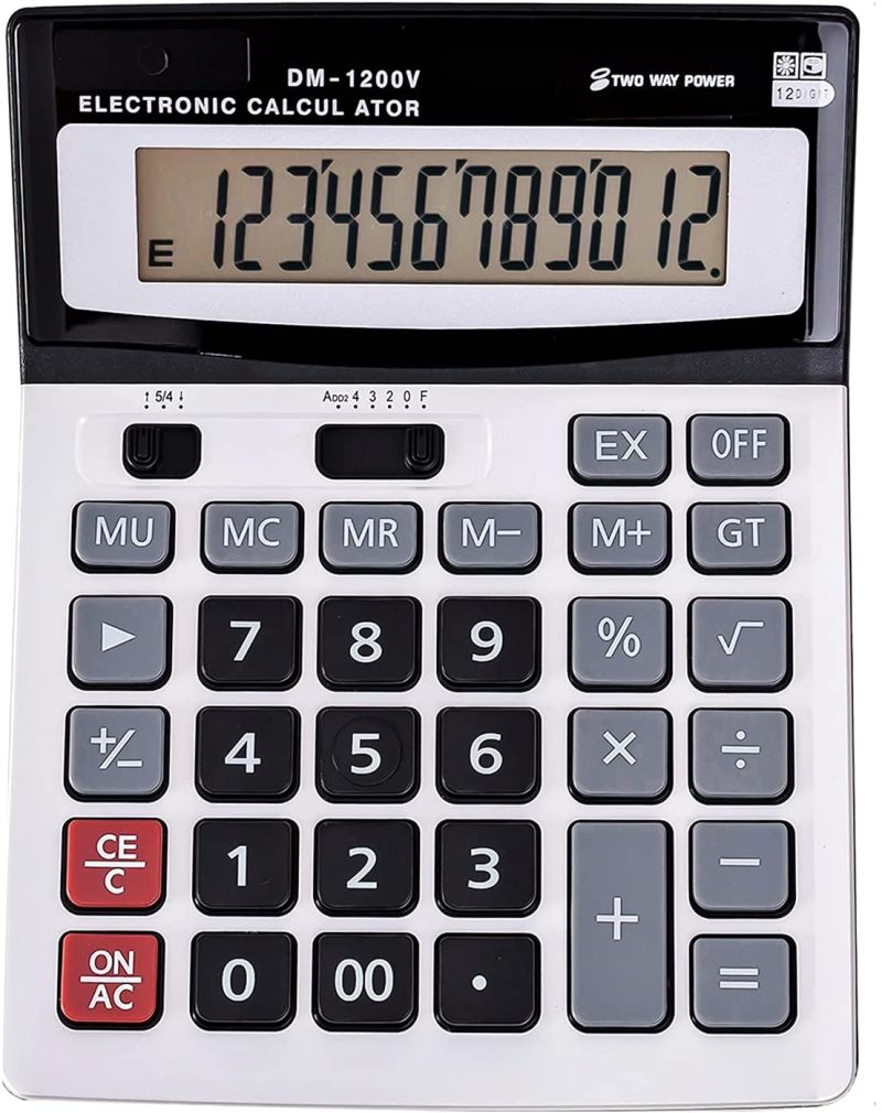 Office Electronics |  Jawoo Desk Calculator, 12 Digit Desktop Basic Jumbo Adding Machine Accounting Simple Calculators With Large Display Big Button, Solar And Battery Dual Power For Office, Home, School (Ds-200Ml) Education & Crafts DM-1200V-Silver