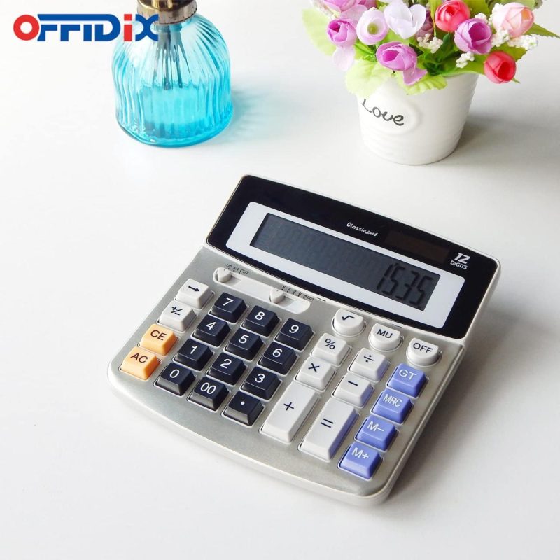 Office Electronics |  Offidix Office Calculators Desktop Calculator,Basic Calculators, Solar Battery Dual Power Electronic Calculator Portable 12 Digit Large Lcd Display Calculator Large Calculator Education & Crafts black