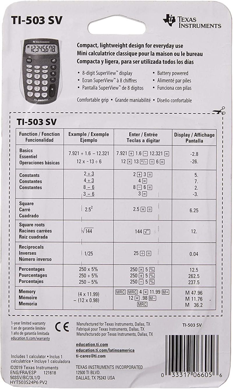 Office Electronics |  Texas Instruments Ti-503 Sv Standard Function Calculator Home Office Products Office Electronics