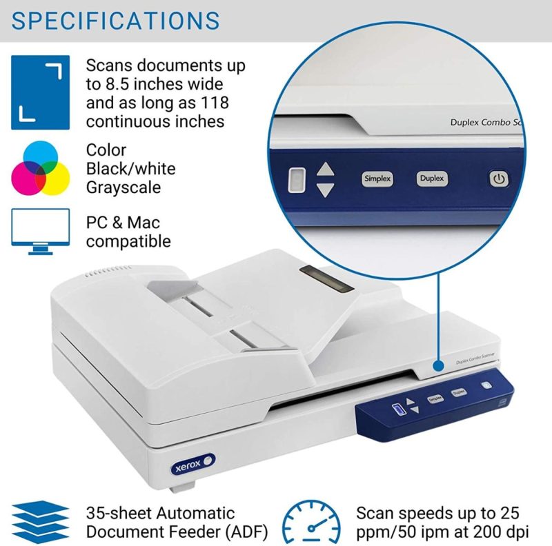 Office Electronics |  Xerox Xd-Combo Duplex Combo Flatbed Document Scanner For Pc And Mac, Automatic Document Feeder (Adf) Home Office Products Office Electronics