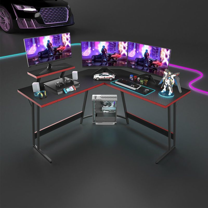 Office Furniture & Accessories |  51 Inch L-Shaped Gaming Desk With Large Monitor Riser Stand Furniture Furniture