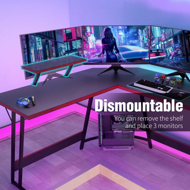 Office Furniture & Accessories |  51 Inch L-Shaped Gaming Desk With Large Monitor Riser Stand Furniture Furniture