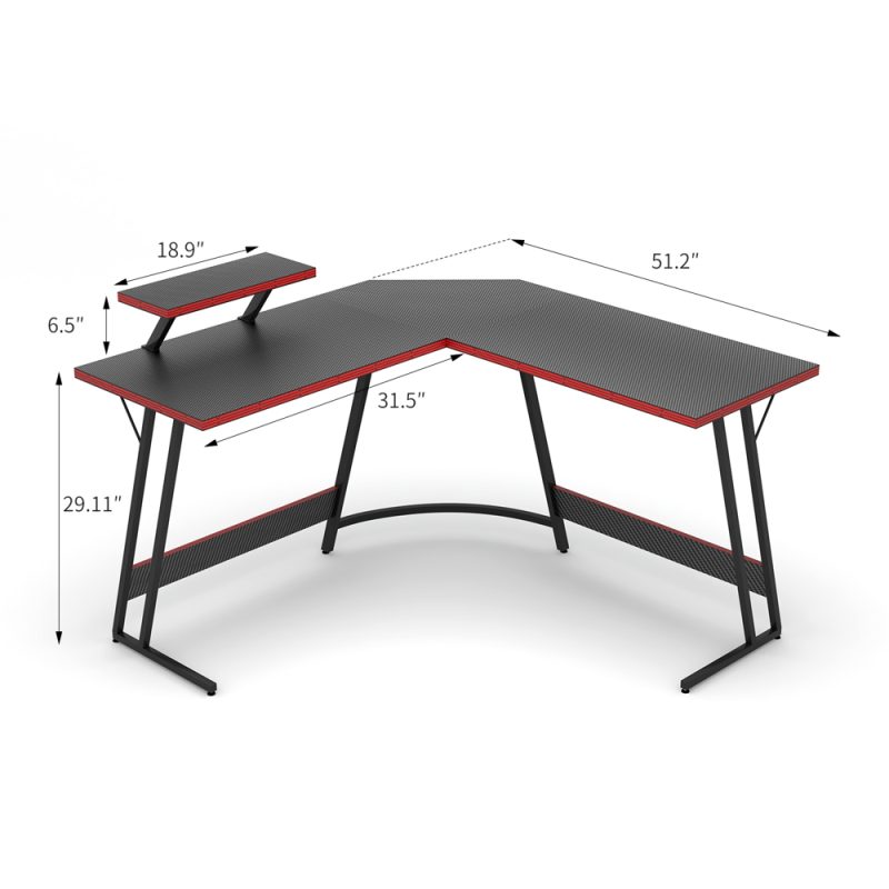 Office Furniture & Accessories |  51 Inch L-Shaped Gaming Desk With Large Monitor Riser Stand Furniture Furniture