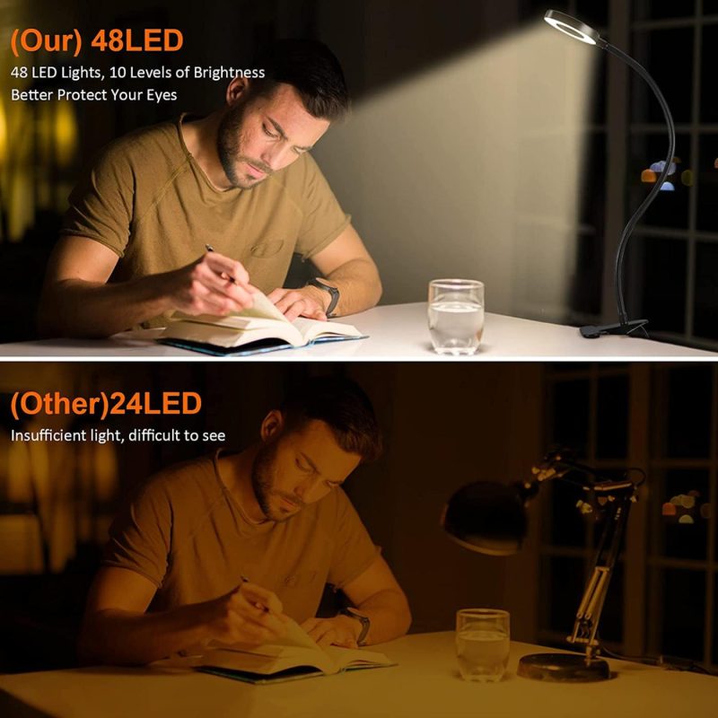 Office Lighting |  Clip On Light Reading Lights , 48 Led Usb Desk Lamp With 3 Color Modes 10 Brightness, Eye Protection Book Clamp Light , 360 ° Flexible Gooseneck Clamp Lamp For Desk Headboard And Video Conference Home Office Products Office Lighting