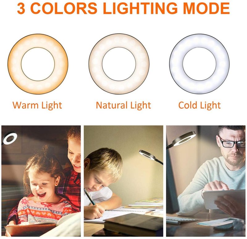 Office Lighting |  Clip On Light Reading Lights , 48 Led Usb Desk Lamp With 3 Color Modes 10 Brightness, Eye Protection Book Clamp Light , 360 ° Flexible Gooseneck Clamp Lamp For Desk Headboard And Video Conference Home Office Products Office Lighting