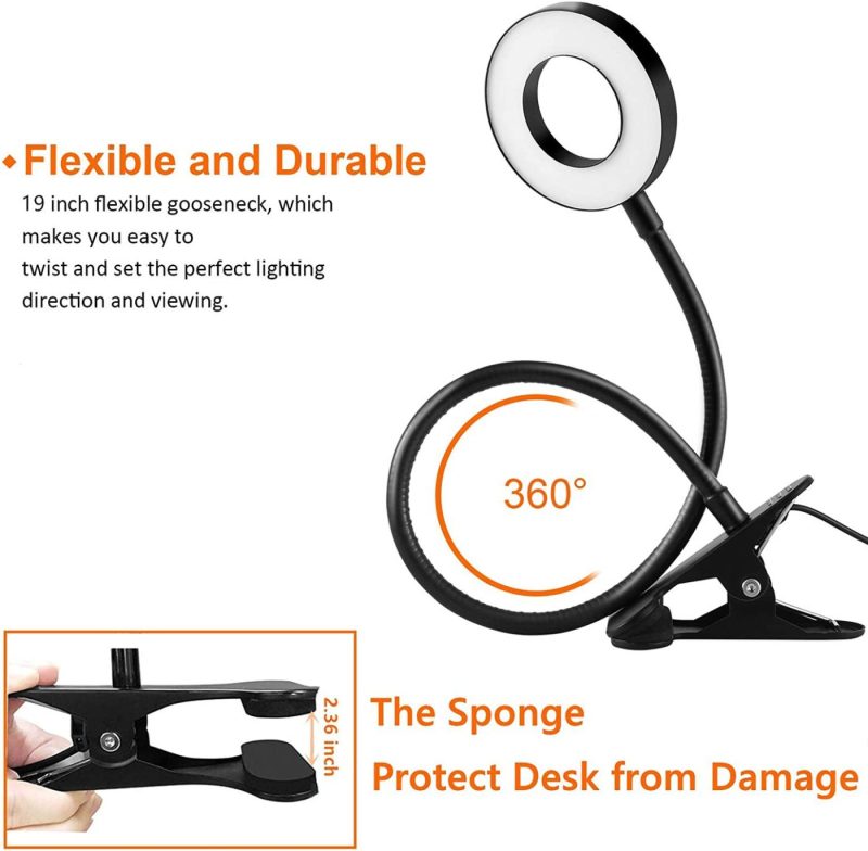 Office Lighting |  Clip On Light Reading Lights , 48 Led Usb Desk Lamp With 3 Color Modes 10 Brightness, Eye Protection Book Clamp Light , 360 ° Flexible Gooseneck Clamp Lamp For Desk Headboard And Video Conference Home Office Products Office Lighting