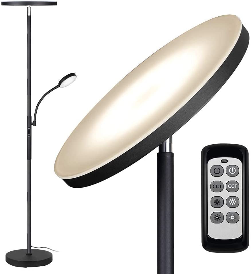 Office Lighting |  Floor Lamp – Dimunt Led Floor Lamps For Living Room Bright Lighting, 27W/2000Lm Main Light And 7W/350Lm Side Reading Lamp, Adjustable 3 Colors 3000K/4500K/6000K Tall Lamp With Remote & Touch Control Home Office Products ‎Dimunt