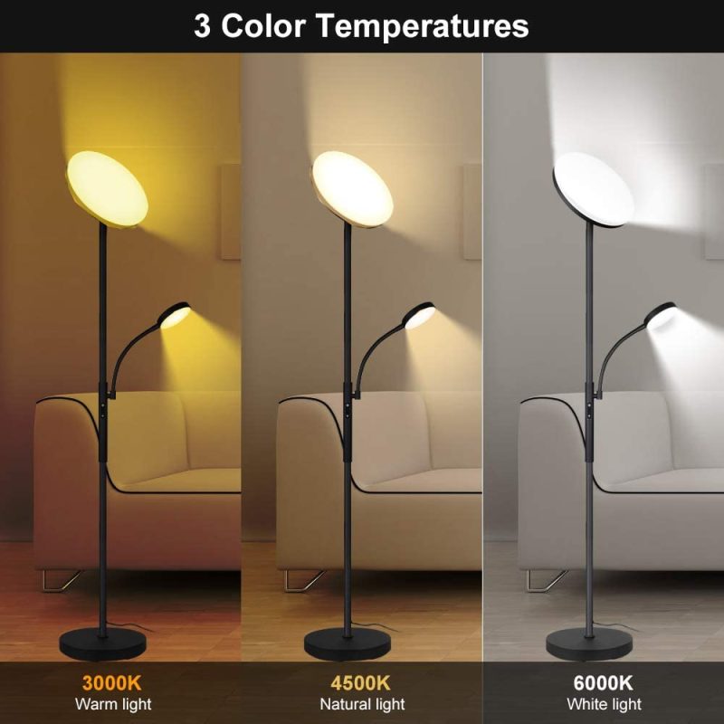 Office Lighting |  Floor Lamp – Dimunt Led Floor Lamps For Living Room Bright Lighting, 27W/2000Lm Main Light And 7W/350Lm Side Reading Lamp, Adjustable 3 Colors 3000K/4500K/6000K Tall Lamp With Remote & Touch Control Home Office Products ‎Dimunt