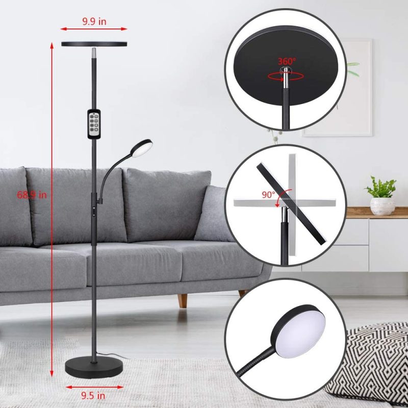 Office Lighting |  Floor Lamp – Dimunt Led Floor Lamps For Living Room Bright Lighting, 27W/2000Lm Main Light And 7W/350Lm Side Reading Lamp, Adjustable 3 Colors 3000K/4500K/6000K Tall Lamp With Remote & Touch Control Home Office Products ‎Dimunt