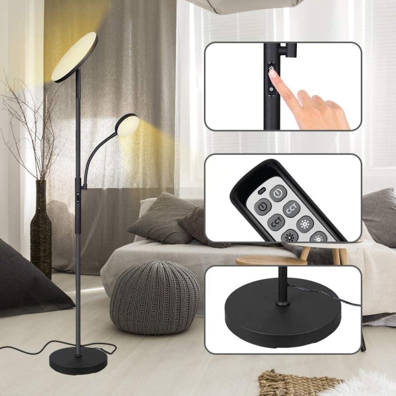 Office Lighting |  Floor Lamp – Dimunt Led Floor Lamps For Living Room Bright Lighting, 27W/2000Lm Main Light And 7W/350Lm Side Reading Lamp, Adjustable 3 Colors 3000K/4500K/6000K Tall Lamp With Remote & Touch Control Home Office Products ‎Dimunt