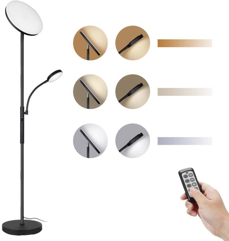 Office Lighting |  Floor Lamp – Dimunt Led Floor Lamps For Living Room Bright Lighting, 27W/2000Lm Main Light And 7W/350Lm Side Reading Lamp, Adjustable 3 Colors 3000K/4500K/6000K Tall Lamp With Remote & Touch Control Home Office Products ‎Dimunt