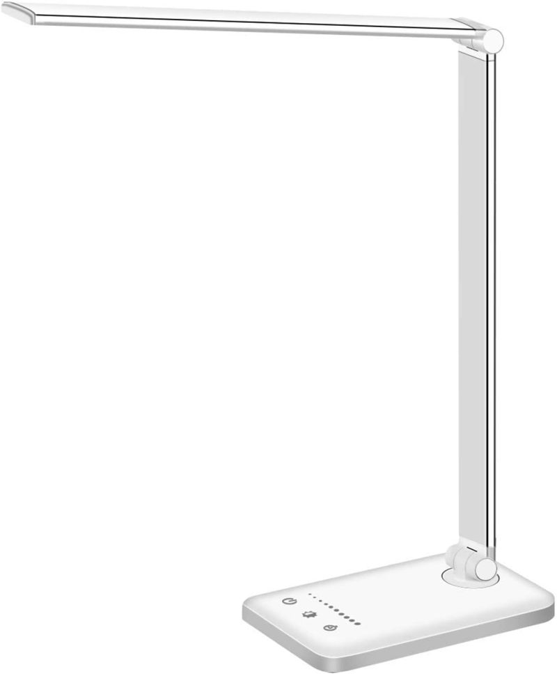 Office Lighting |  Led Desk Lamp, Eye-Caring Table Lamps, Natural Light Protects Eyes, 5 Modes, 10 Brightness Levels, Touch Control, Adjustable Table Lamp With Usb Charging Port, Auto Timer 30 / 60Min, White Home Office Products Office Lighting