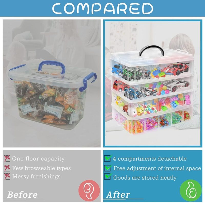 Organization & Storage |  4-Tier Stackable Storage Container Box With 40 Adjustable Compartments, Yocomey Plastic Organizer Box Transparent Storage Case For Kids Toys, Art Crafts, Jewelry, Supplies, Fuse Beads, Washi Tapes Arts, Crafts & Sewing Organization & Storage