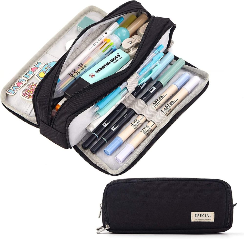 Organization & Storage |  Cicimelon Large Capacity Pencil Case 3 Compartment Pouch Pen Bag For School Teen Girl Boy Men Arts, Crafts & Sewing black