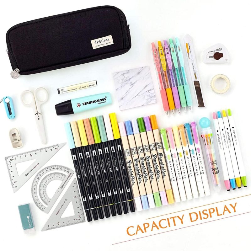 Organization & Storage |  Cicimelon Large Capacity Pencil Case 3 Compartment Pouch Pen Bag For School Teen Girl Boy Men Arts, Crafts & Sewing black