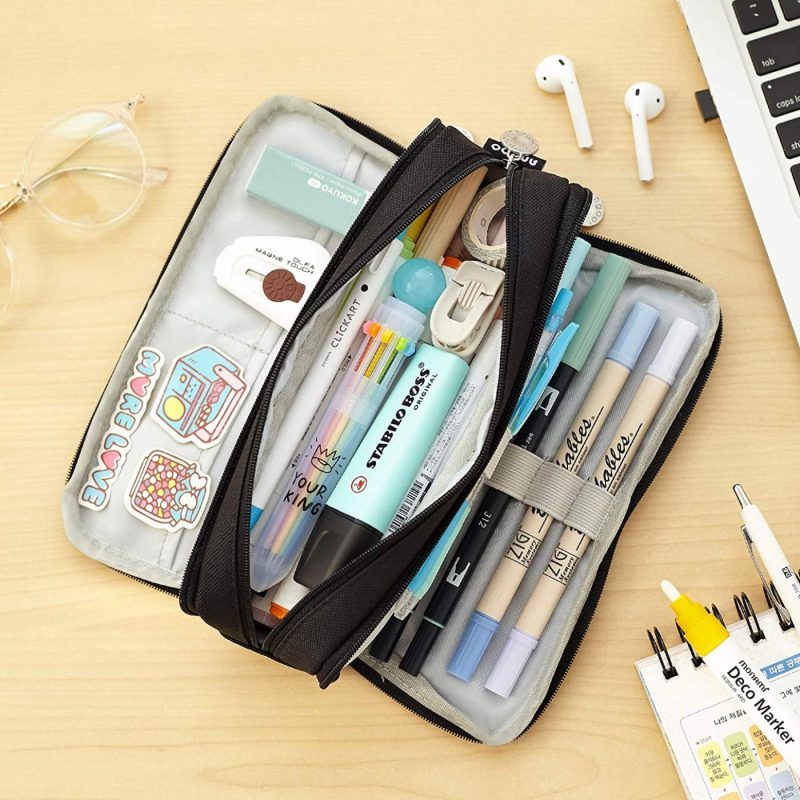 Organization & Storage |  Cicimelon Large Capacity Pencil Case 3 Compartment Pouch Pen Bag For School Teen Girl Boy Men Arts, Crafts & Sewing black