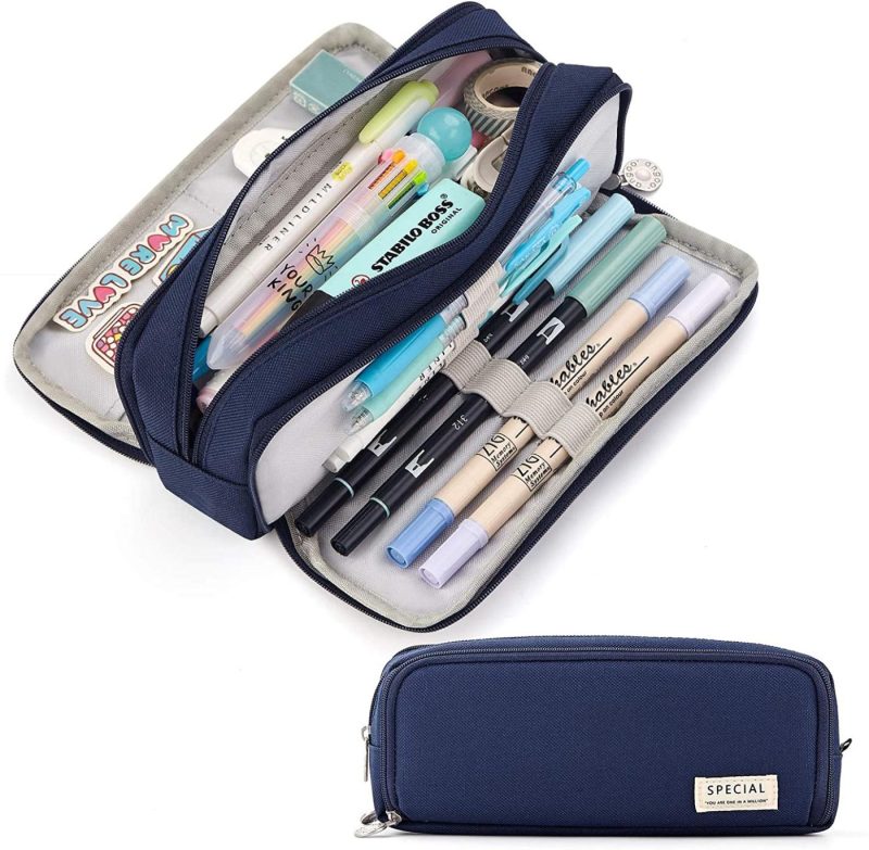 Organization & Storage |  Cicimelon Large Capacity Pencil Case 3 Compartment Pouch Pen Bag For School Teen Girl Boy Men Arts, Crafts & Sewing black