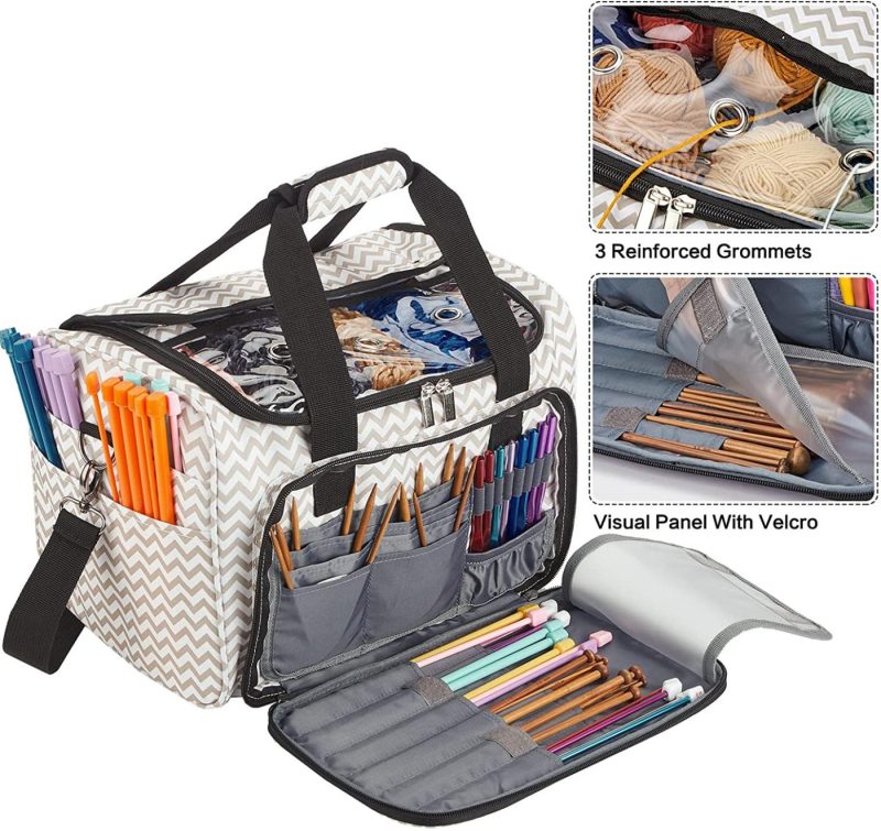 Organization & Storage |  Homest Yarn Storage Bag, Large Organizer For Crochet Hooks, Needles, Yarn Skeins And Accessories, Knitting Tote With Removable Inner Dividers, Ripple (Patent Pending) Arts, Crafts & Sewing Floral